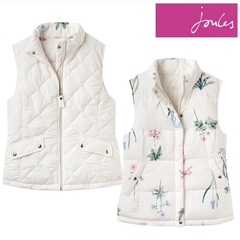 Joules Reversible White Floral Puffer Vest Size 8